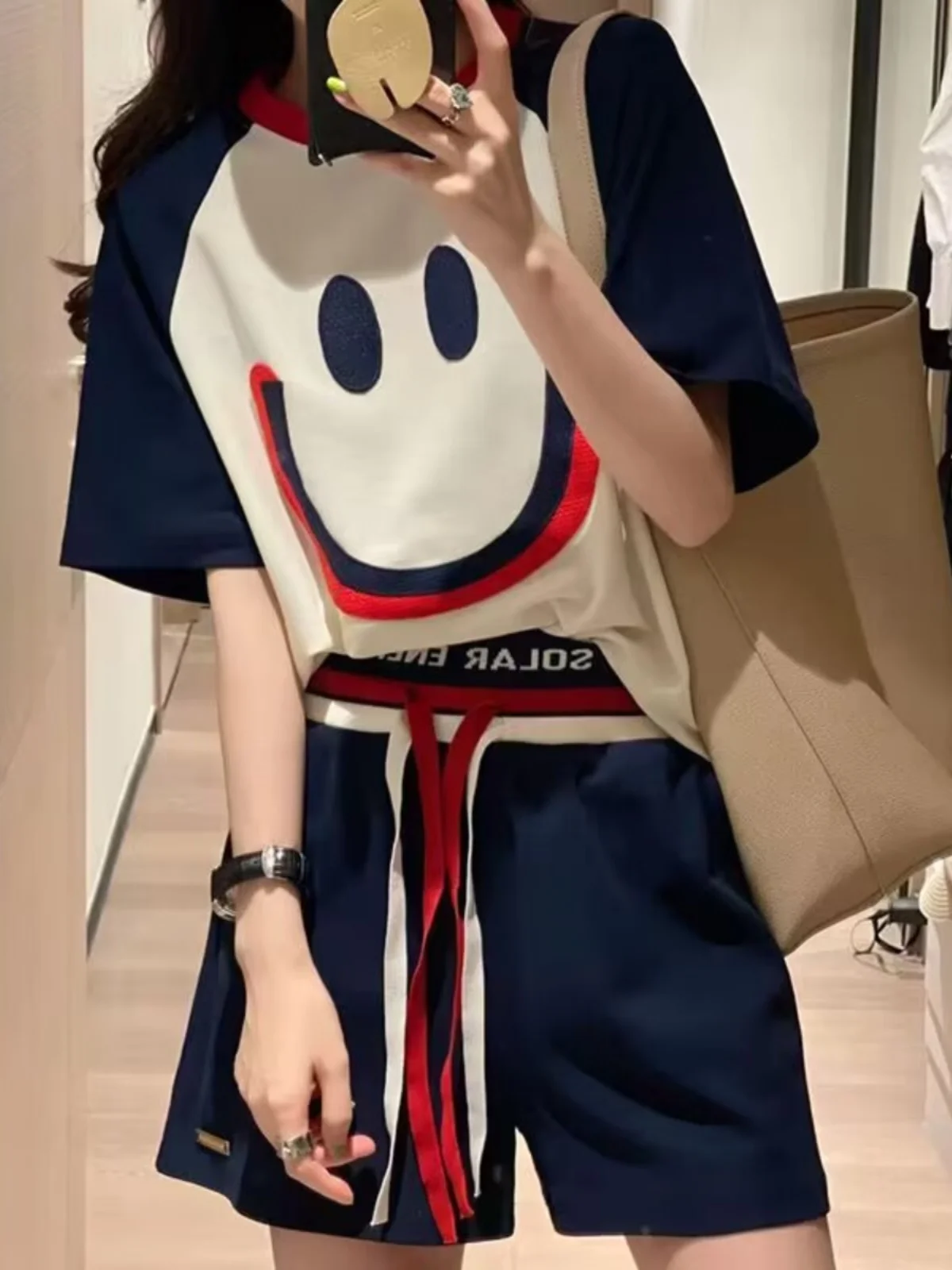 

Trendy Face Casual Loose Short Sleeve Women's Set Summer New Style Cotton Comfortable Two-Piece Suit for Young Women