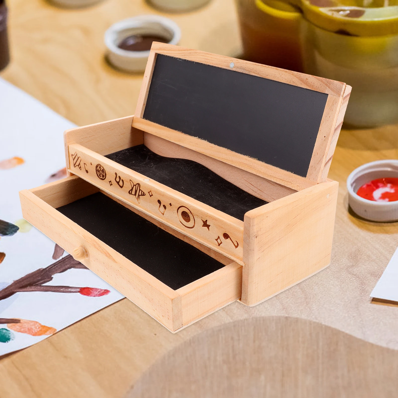 

Double-Layer Stationery Box Organizer Student Storage Pencil Case Boxes Wood School Multifunction
