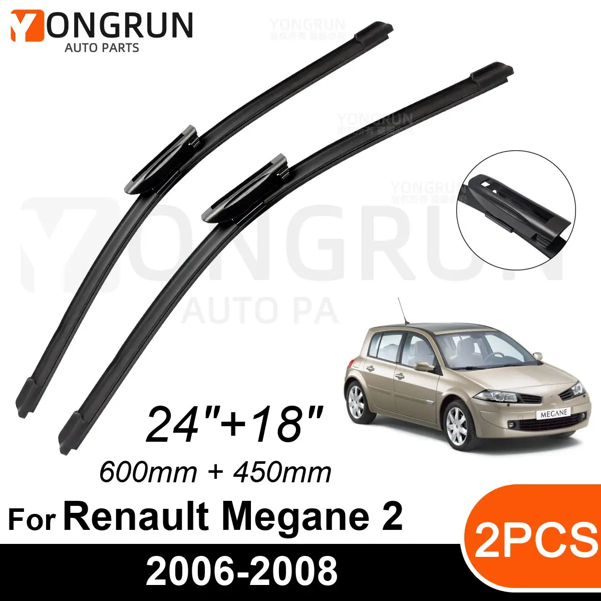 

Стеклоочистители для Renault Megane 2 MK2 2006-2008, резиновые щетки стеклоочистителя 24 + 18 дюймов, аксессуары для лобового стекла автомобиля