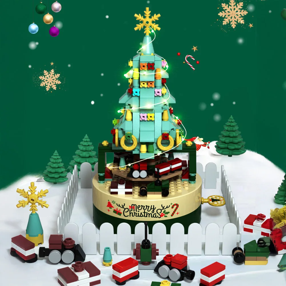 

2025 Rotating Christmas Tree Music Box Creative Decoration Model Girls and Boys Christmas Building Blocks Toys for Adult Gifts
