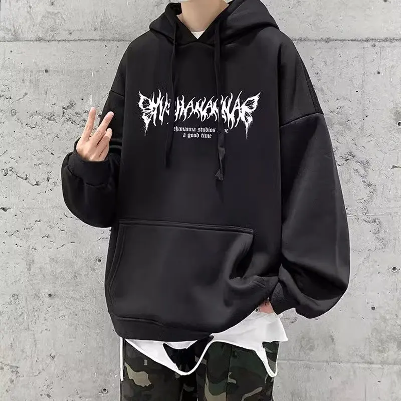 Spring Autumn Men\'s Hoodies Japan Fashion Streetwear Graphic Sweatshirts Men Casual Harajuku Men Clothing Splicing Hoodies Men