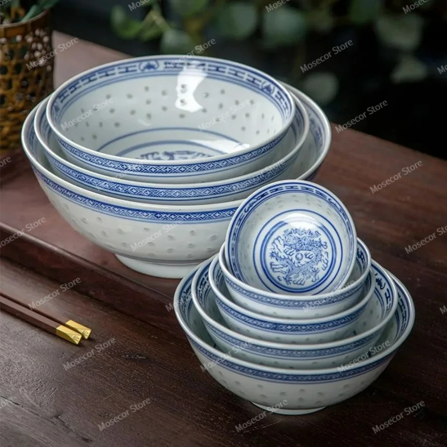 Jingdezhen Rice Bowl Blue and White Porcelain Tableware Chinese Dragon Pattern Dinnerware Ceramic Ramen Soup Bowls Food Holder