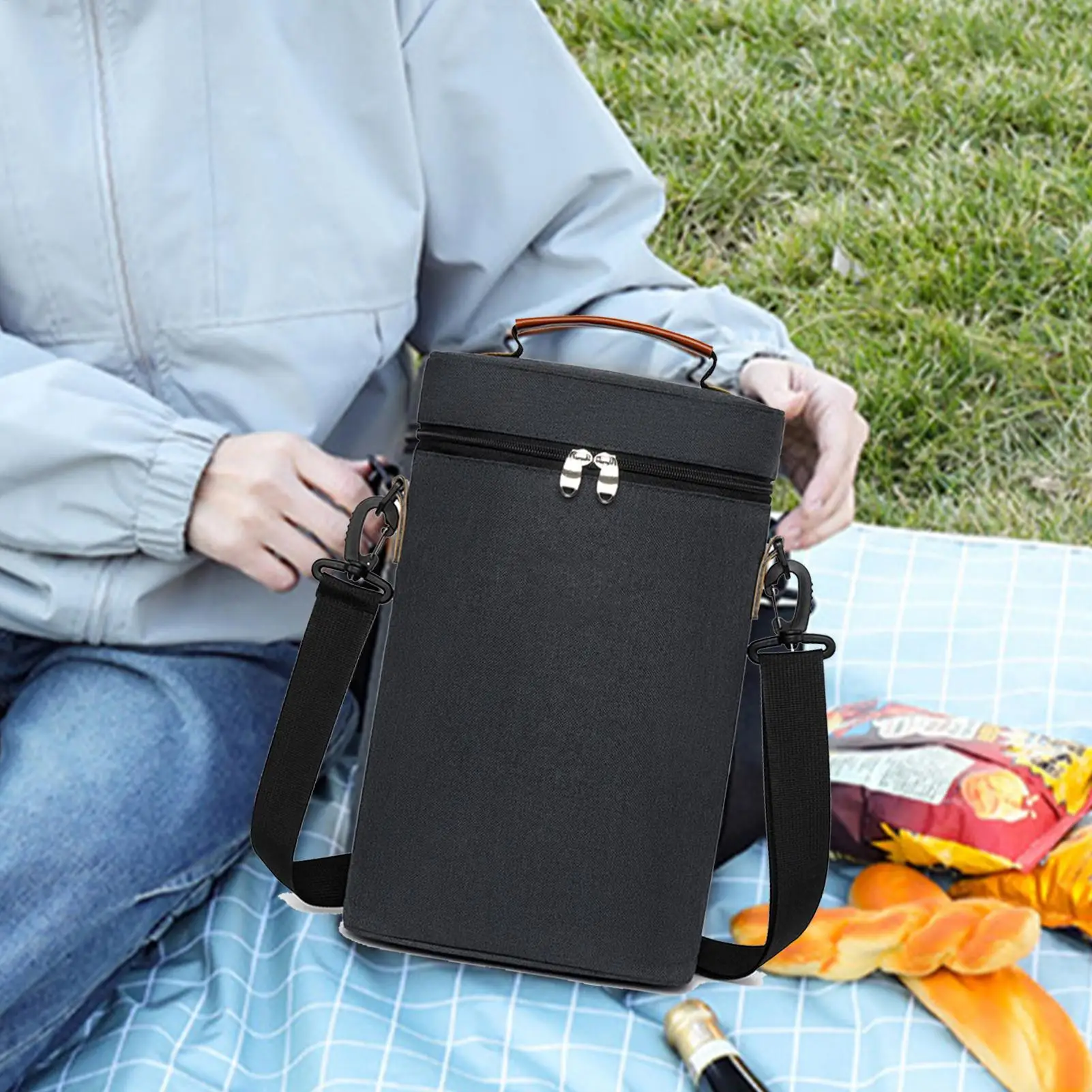 Bolsa de mano para botella de vino, bolsa de mano aislada, bolsa refrigeradora para 2 botellas de vino, Estuche de transporte a prueba de fugas para transporte de viaje, bolsa para copa de vino