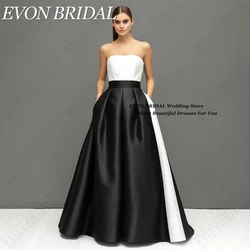 EVON BRIDAL Black White Long Formal Evening Dresses Strapless A-Line Splicing Occasion Party Gown Satin vestodo de fiesta gala