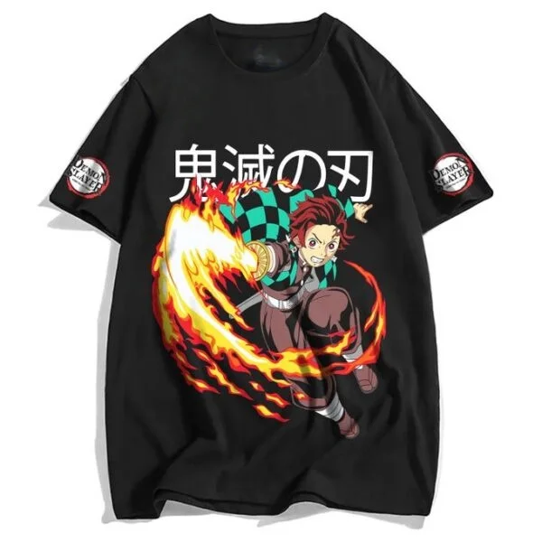 Sommer 2026 Demon Slayer Tanjiro Kamado „Gott des Feuers Kagura“ Themen-T-Shirt aus 100% Baumwolle mit Aufdruck, locker geschnitten, für Herren und Damen