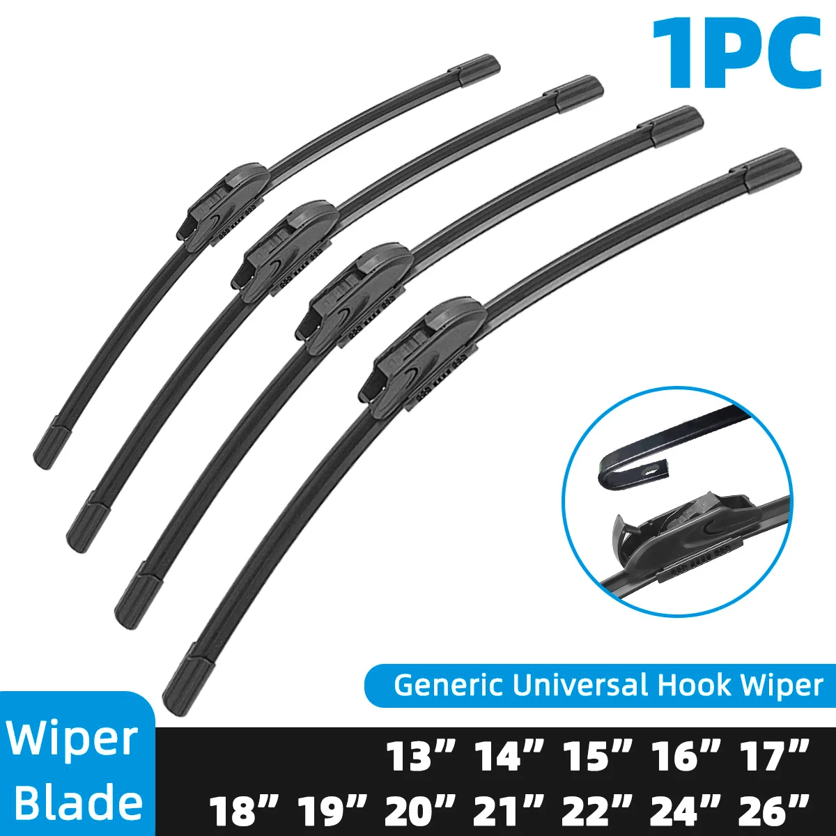 

1PC Car windshield wiper blade frameless car wiper rubber strip J/U-shaped wiper 13 "14" 15 "16" 17 "18" 19 "20" 21 "22" 24“26“