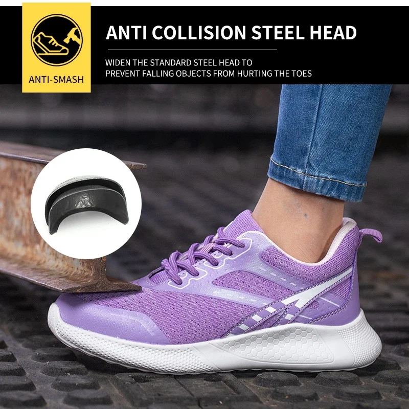 Zapatos de seguridad con punta de acero Indestructible para mujer, zapatillas de trabajo ligeras, calzado antigolpes, novedad de 2023