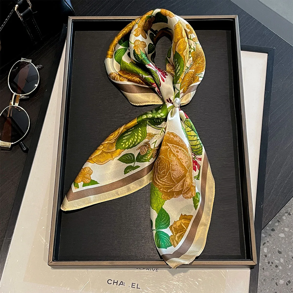 2026 Spring 100% Real Silk Scarf Women Floral Bandana Shawl Lady Mulberry Silk Neckerchief Handkerchief Female Wrap 53cm