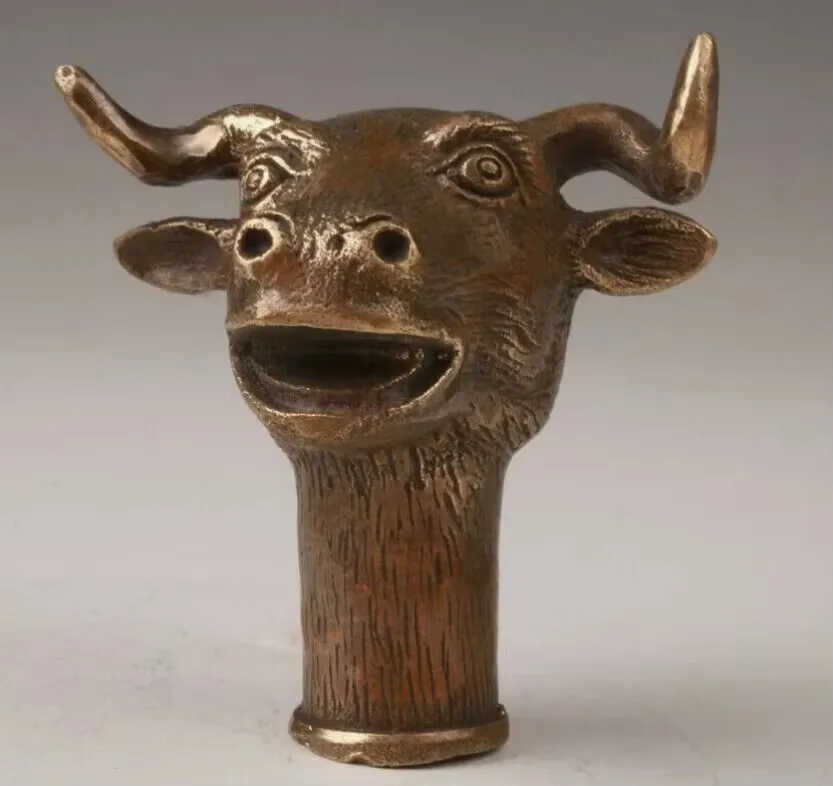 Old Bronze Statue Animal Cattle Bull Cane Walking Stick Head Handle Accessorie