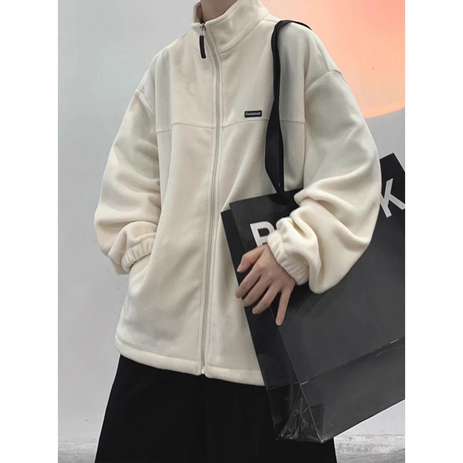 

Extra Large 300 Pou American INS Sle Fce Jaet Men's Autumn Winter Loose Casual Stand Collar Jaet Trendy