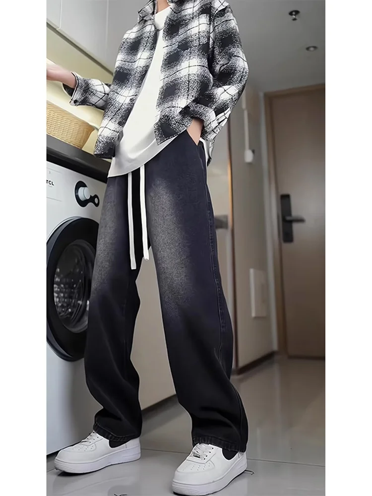 

Мужские джинсы American High Street, прямые брюки с драпировкой, длинные брюки на осень-зиму, повседневные свободные широкие брюки Bla ey adient