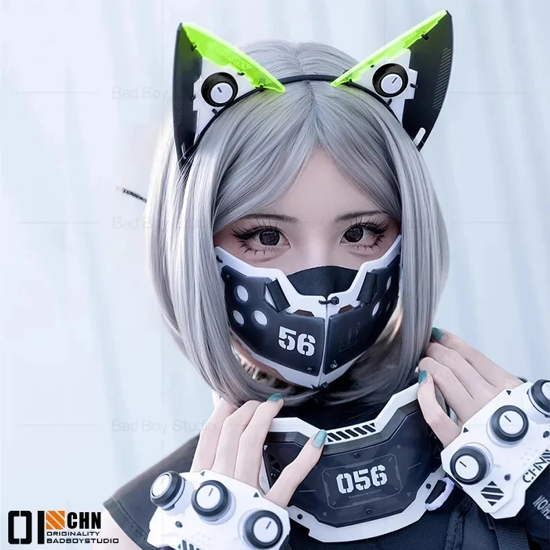 تخصيص فاسق قناع القط الأذن عقال الرقبة حلقة اليد درع التكتيكية الخيال العلمي نمط تأثيري اكسسوارات AR #2