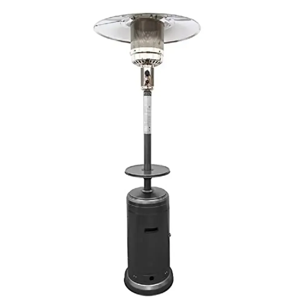 Outdoor Patio Heater 48,000 BTUs Wheels Gas Propane Butane Safety Devices Table Controls Aluminum Shield CSA Approved  Dish