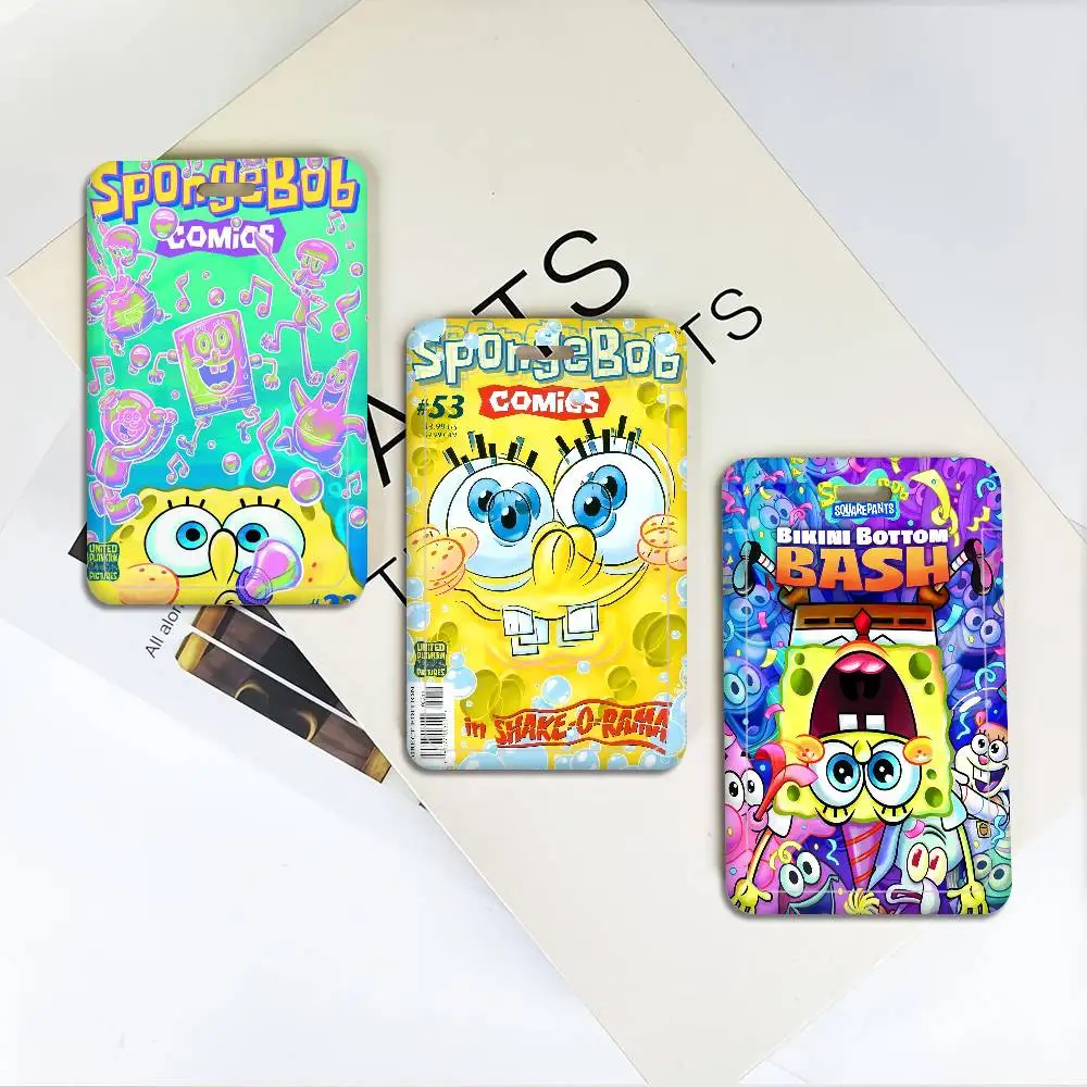 Cartoon S-Spongebobs Ausweishalter Lanyards Mädchen Türkartenhalter Hängeriemen Damen Ausweishalter Umhängeband Visitenkartenhalter