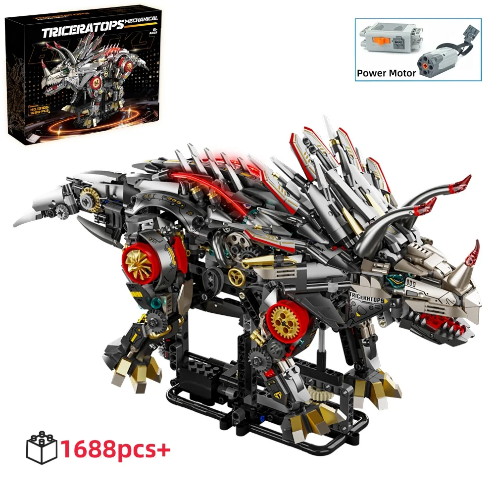 

Jurassic World Mechanical Triceratops Dinosaur Building Blocks Animal Linkage Model with Light STEM Educational Gift for Kids