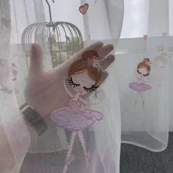 1 PC Small Fresh Window Screen Dancing Girl Embroidered Curtain Girl Bedroom Room Gauze Curtain Boutique Embroidery Modern