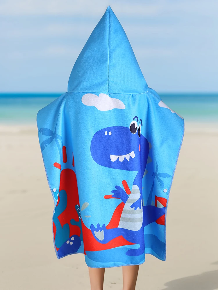 Boys and children\'s hooded shawl towel, children\'s beach swimsuit, shawl towel, robe, hooded shawl towel, animated dinosaur