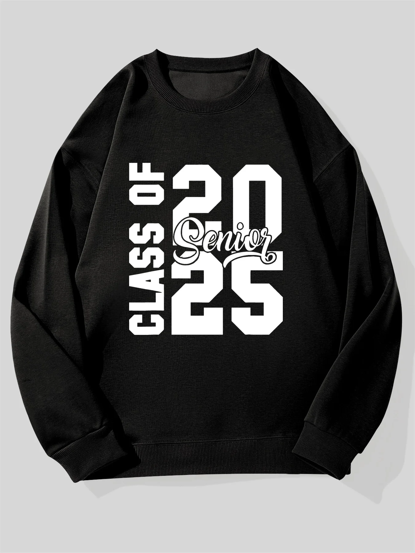 

Мужская толстовка с капюшоном Class of 2025 — черный свитер большого размера для выпускного, белый буквенный принт, удобный повседневный пуловер с круглым вырезом