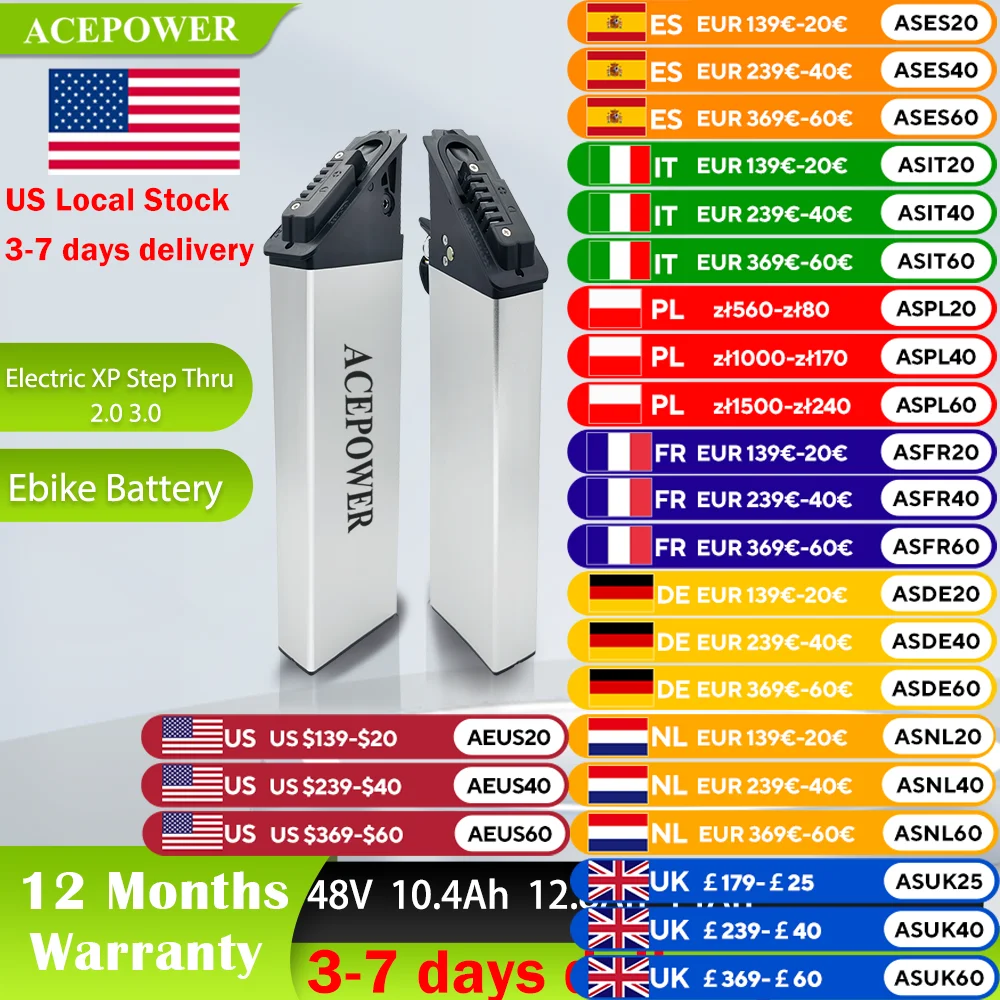 For Electric XP Step-thru 1.0 2.0 Ebike Battery 48V 10.4Ah 12.8Ah 14Ah For XP Step-thru 1.0 2.0 Folding Electric Bike Battery