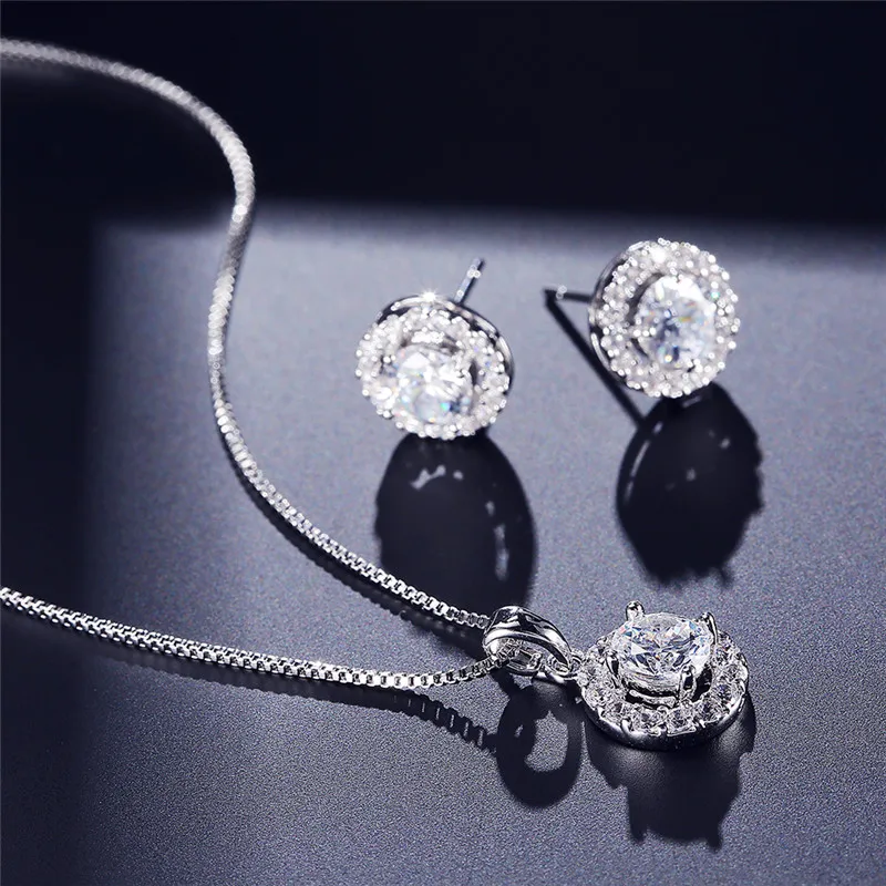 RAKOL Exquisite Oval Dangle Pendant Sets For Women Fashion Paper Clip Cubic Zirconia Earrings Necklace Jewelry Girls Party Gifts