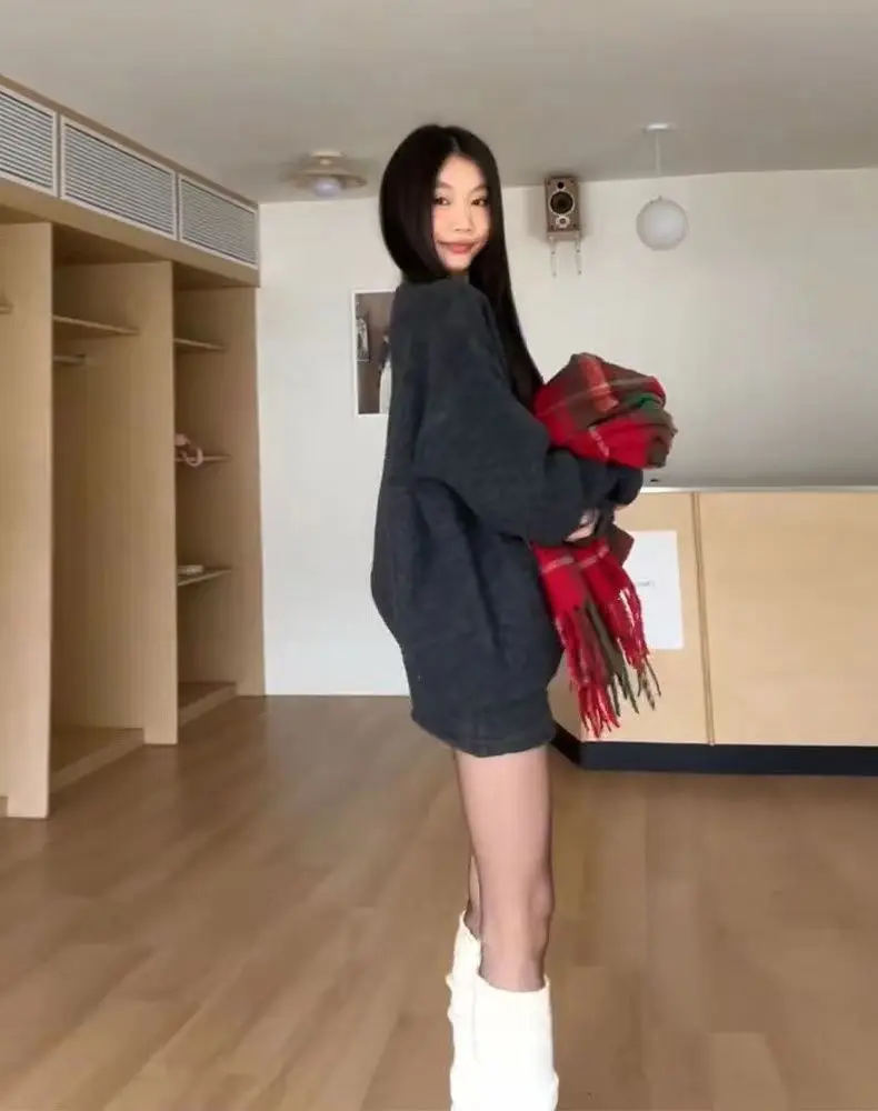 Knitted sweater skirt, autumn and winter new small stature set, high-end dressing two pieces pullover