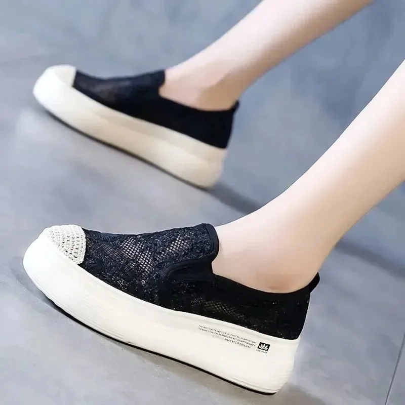 Fisherman  Female Small Fragrant Wind 2023 Spring and Summer New Women's Shoes Thick Sole Lace Mesh Slip-on Loafers Single Shoes