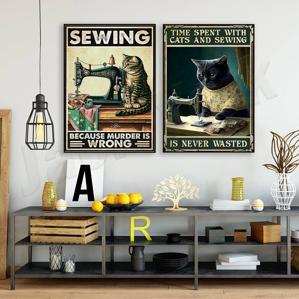 Time Spend with Cats And Sewing Is Never Wasted Poster, Sewing Machine Poster, Sewing Cat Art, Sewing Cat Poster Gift