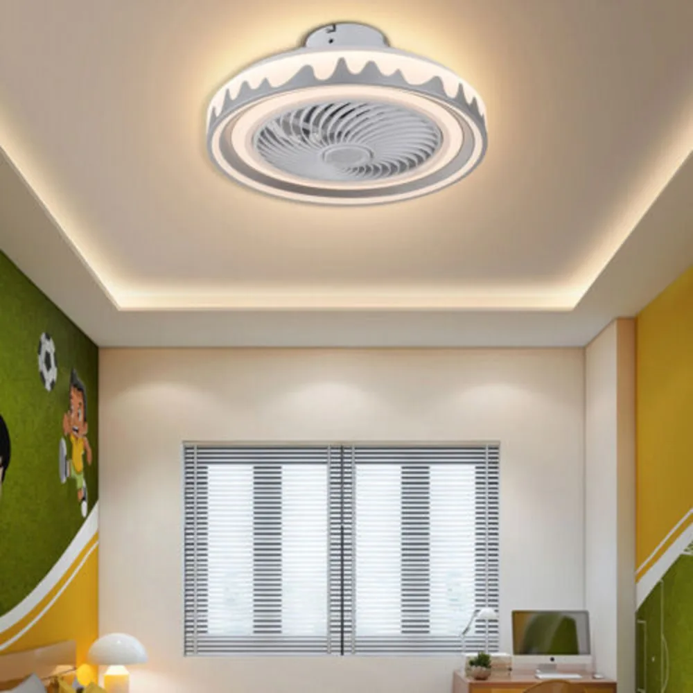 20 In Semi Flush Mount LED Fan Noiseless, Indoor Lighting W/ Dimmable Ceiling Light And Remote Control