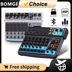 BOMGE 8 Channel Mini Audio Mixer Line Mixer DC 5V with MP3 Player Bluetooth USB 48V 24DSP Effects USB Recording Ideal