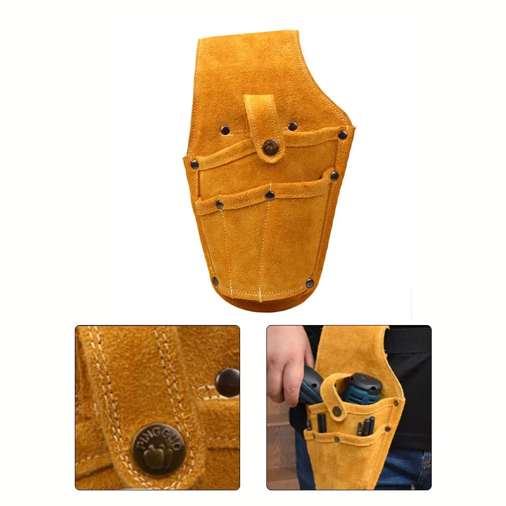 Convenient and Reliable Tool Storage Bag Cowhide Drill Holster Perfect for Construction and Furniture Assembly