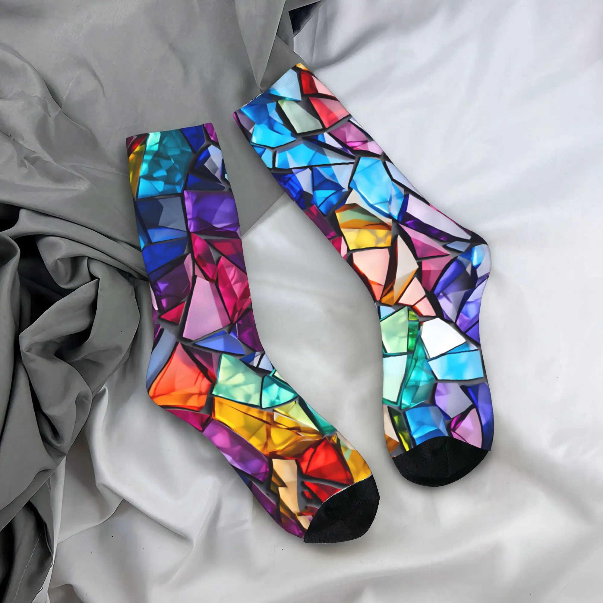 Rainbow Gradient Glass Art Stockings Men  Socks Comfortable Gothic Socks Autumn Running Anti Bacterial Custom Socks Gift