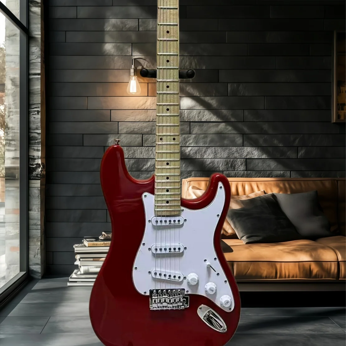 Deutscher sofort lieferbarer 6-Saiter Rock-Gitarre mit Ahornhals, SSS-Tonabnehmern und verstellbarer Brücke – Instrument für Musikliebhaber
