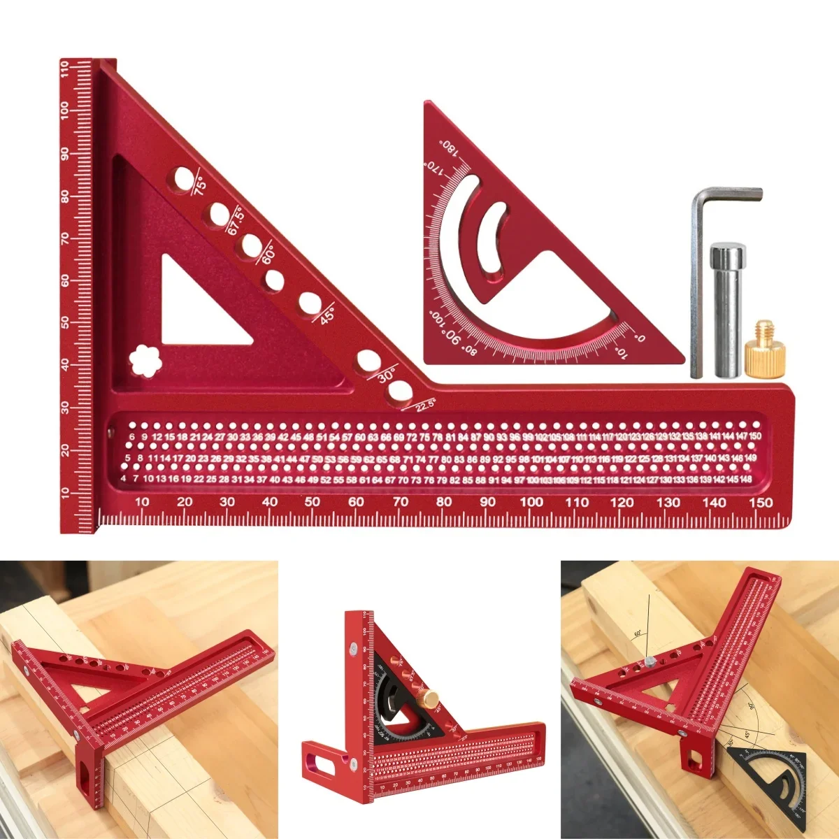 2-in-1 Carpentry Set Square and Small Triangle Ruler Combination Set - 3D Multi-Angle Framing Square Protractor Rafter Square