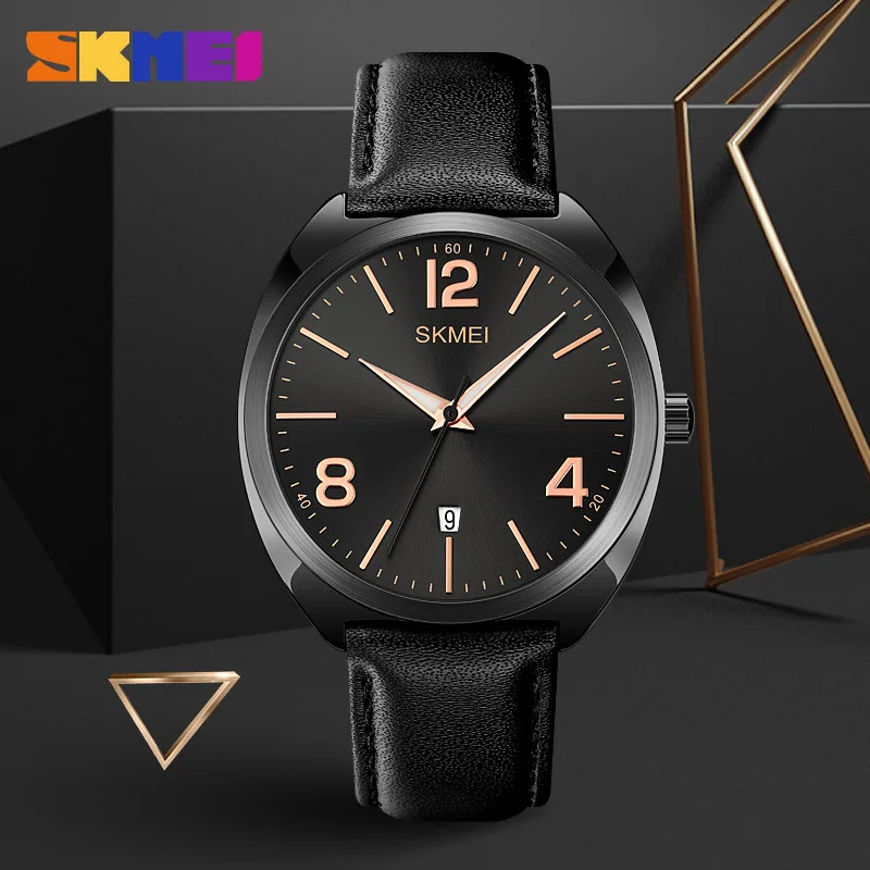 Skmei Authentic Fashion Casual Men's Watch Simple Digital Scale Dial Leather Quartz Watch