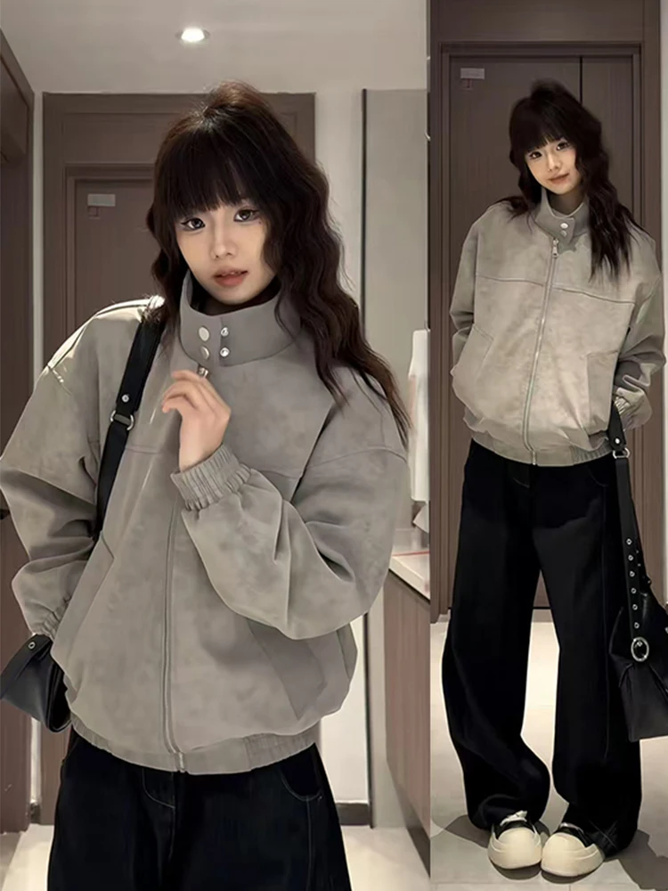 

American Sle ort PU Leather Jaet Men's Spring CleanFit Zipper Closure Embroidery Stand Collar Cool And Haome Biker C...