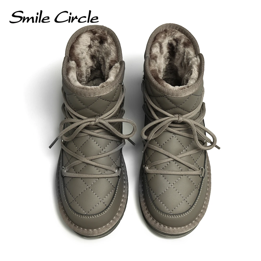 Smile Circle Snow Boots Women Winter Warm Plush Leather Ankle Boots