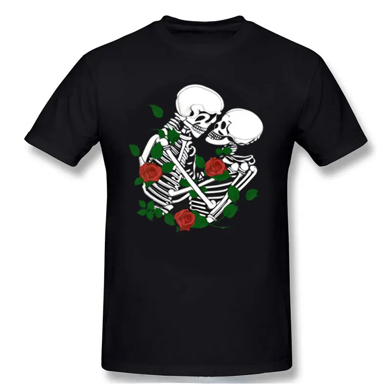 Rose Skull Classic T Shirt Women's Harajuku T-shirts Love Skull Kiss Vintage Hipster Printed Tee Funny Couple Streetwear Tshirts