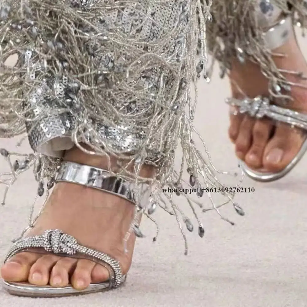 

Pvc Patchwork Slippers Lacing Open Toe Thin High Heels Women's Shoes Summer Casual Elegant Round Toe Slip On Ladies Fashion Shoe