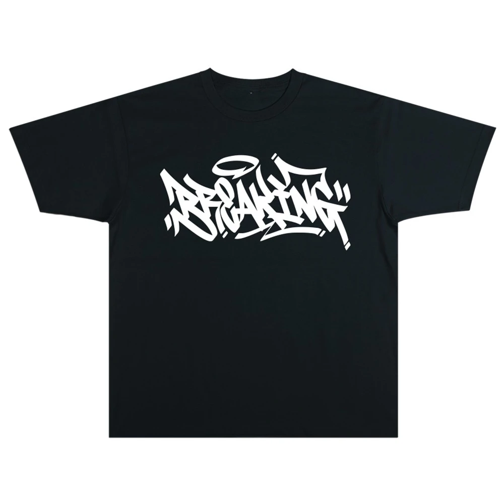 Verano 2025 nueva camiseta pesada de manga corta de talla grande con estampado de grafiti del alfabeto de algodón para hombres y mujeres