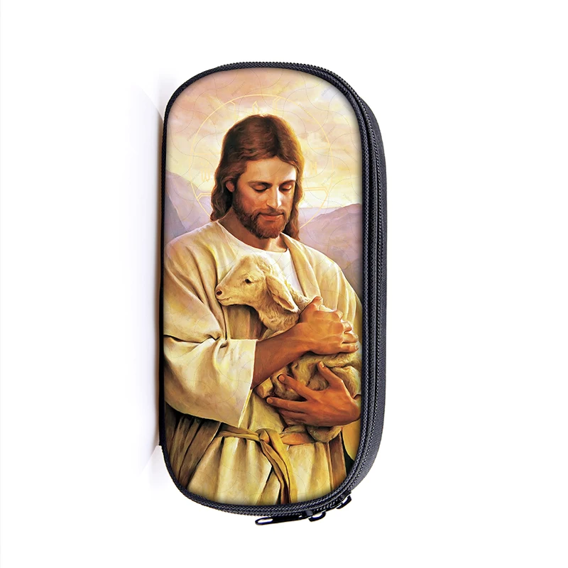 Vintage Religion Jesus Virgin Mary Pencil Case Blessed Mother Women Cosmetic Bags Teenager Pencil Box School Cases Supplies Gift