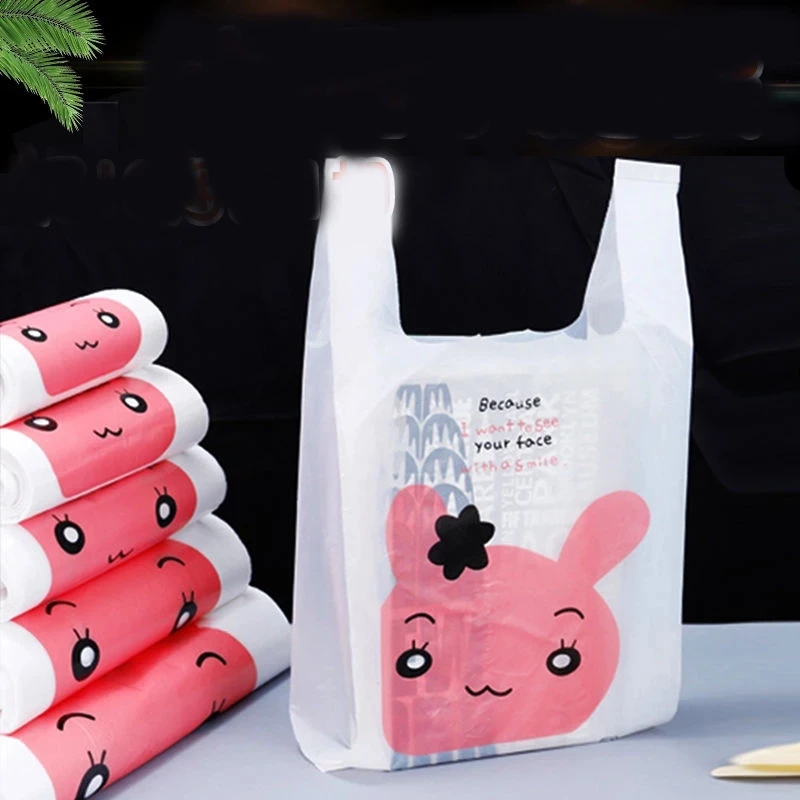 50 Pcs plastic Bag Cute Tote Bag Convenience Storeb Cartoon Gift with Bag Gift Bag Bundle Retail Bags Shopping Bags with Handles