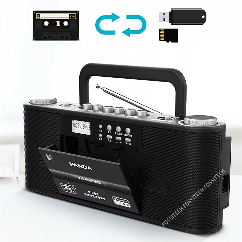 PANDA F-233 Recorder Cassette Tape Transfer to MP3 Built-in Microphone Recording Support USB Disk TF Card Play Rec FM MW Radio