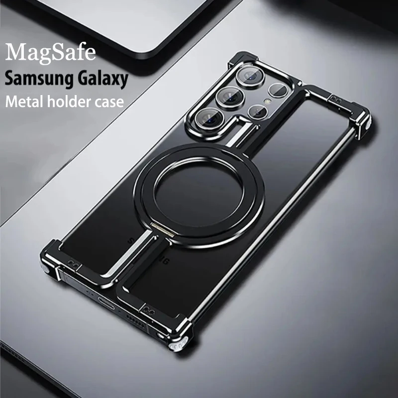 For Samsung Galaxy S24 S23 Ultra Metal aluminum Magnetic Magsafe Phone Case Sport Ring car phone holder Bumper Protective cover