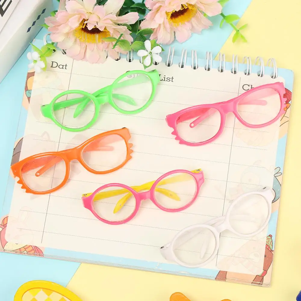 نظارات دمية ملونة عصرية تناسب دمية مصغرة مقاس 18 بوصة، عدسات شفافة بإطار دائري، إكسسوارات دمية منزلية للعب