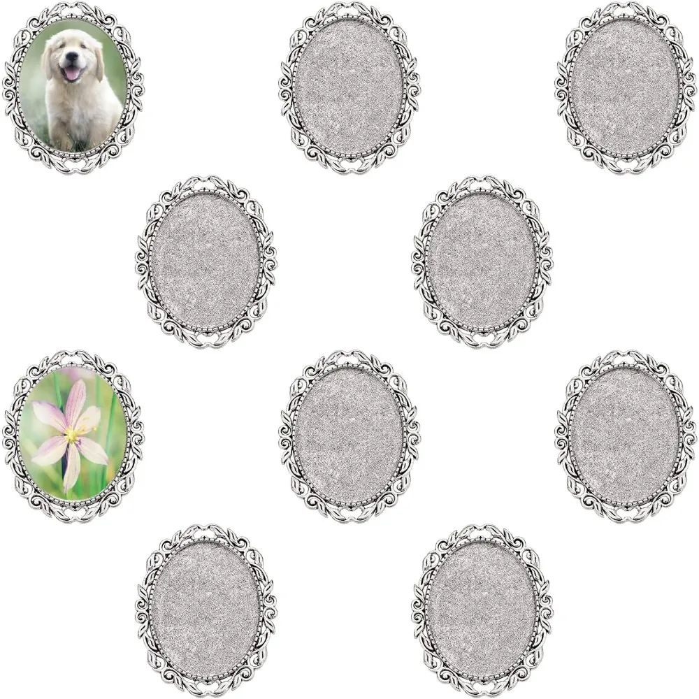 

10 шт., брошь-кабошон, винтажная брошь-поднос, овальный кабошон из сплава, безель с булавкой на спине, подвеска для свадебной фото