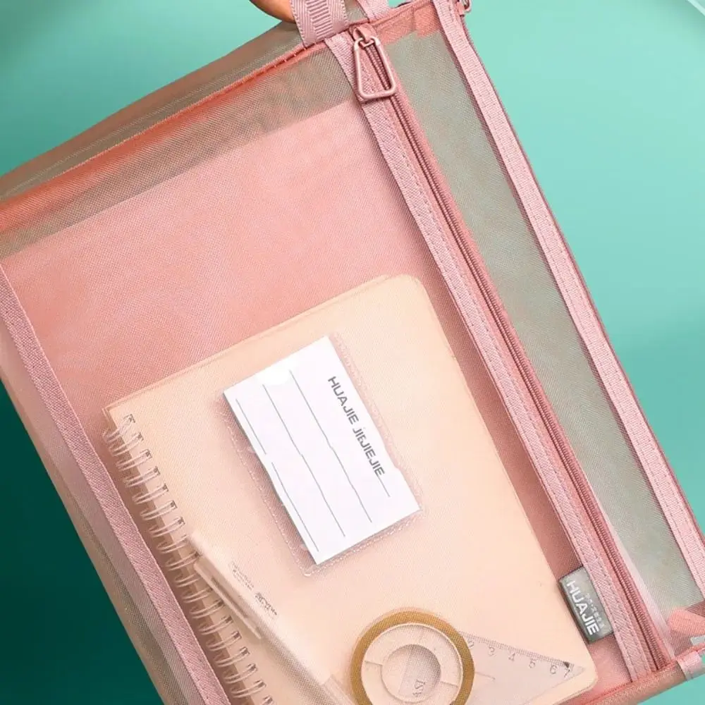 

Large Capacity Test Paper Storage Bag Zipper Morandi Color File Folder Bag Double-layer Partition Wide Opening