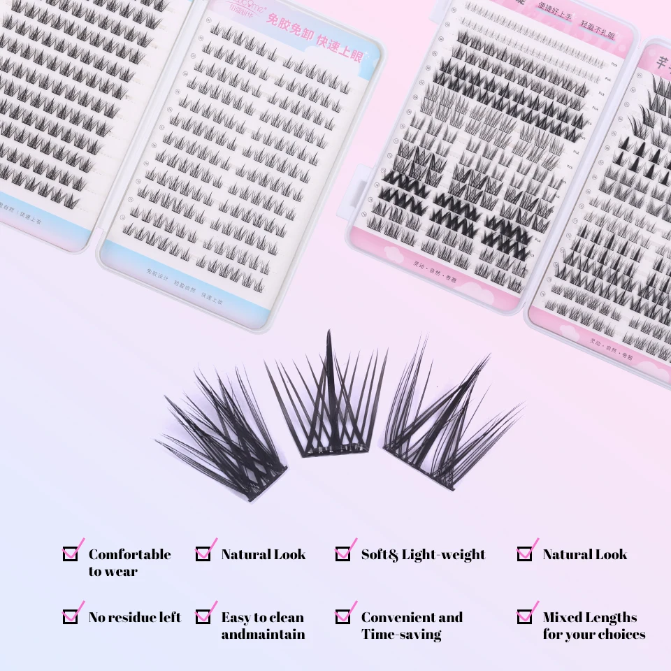 Self Adhesive Eyelashes Clusters kit Press on Lashes No Glue Need Soft Lash Clusters Kit Reusable Self Adhesive Lashes Clusters