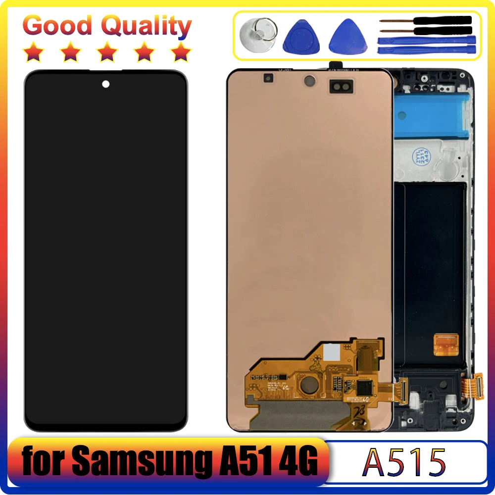 Дисплей AMOLED для Samsung A51 A515 A515F, ЖК-дисплей с сенсорным экраном в сборе, Замена для Samsung A51 4G, дисплей с рамкой