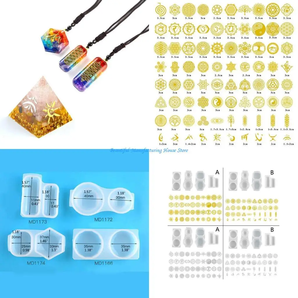 E56A Glossy Silicone Mold with Orgonite Sticker Geometry Epoxy Resin Mold DIY