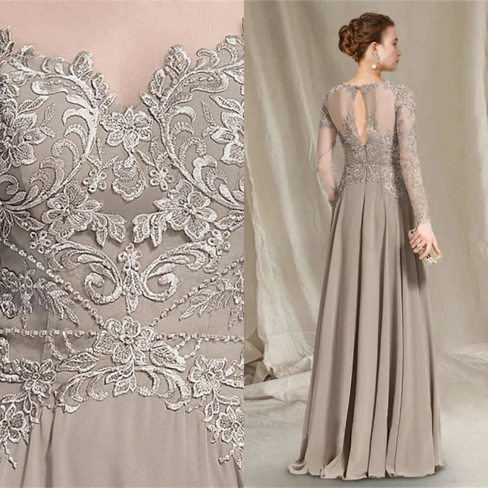 Customized Temperament gray Jersey Evening Dress Delicate Scoop Long Sleeves Cocktail Dress Exquisite Special Occasion Gowns